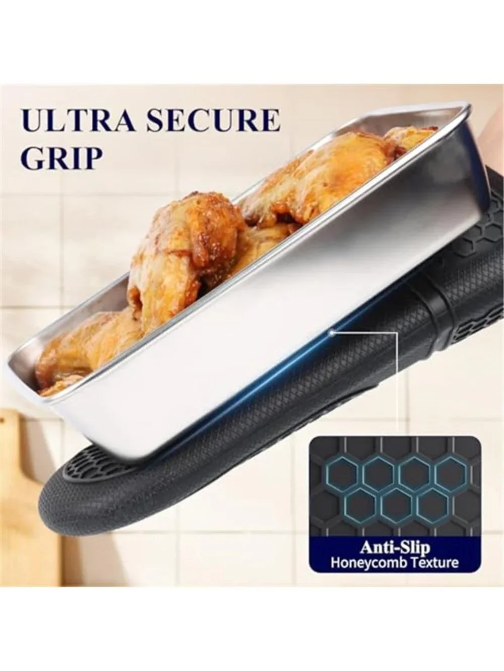 Silicone Oven Mitts, Set of 2, Heat Resistant, Oven Gloves with Soft